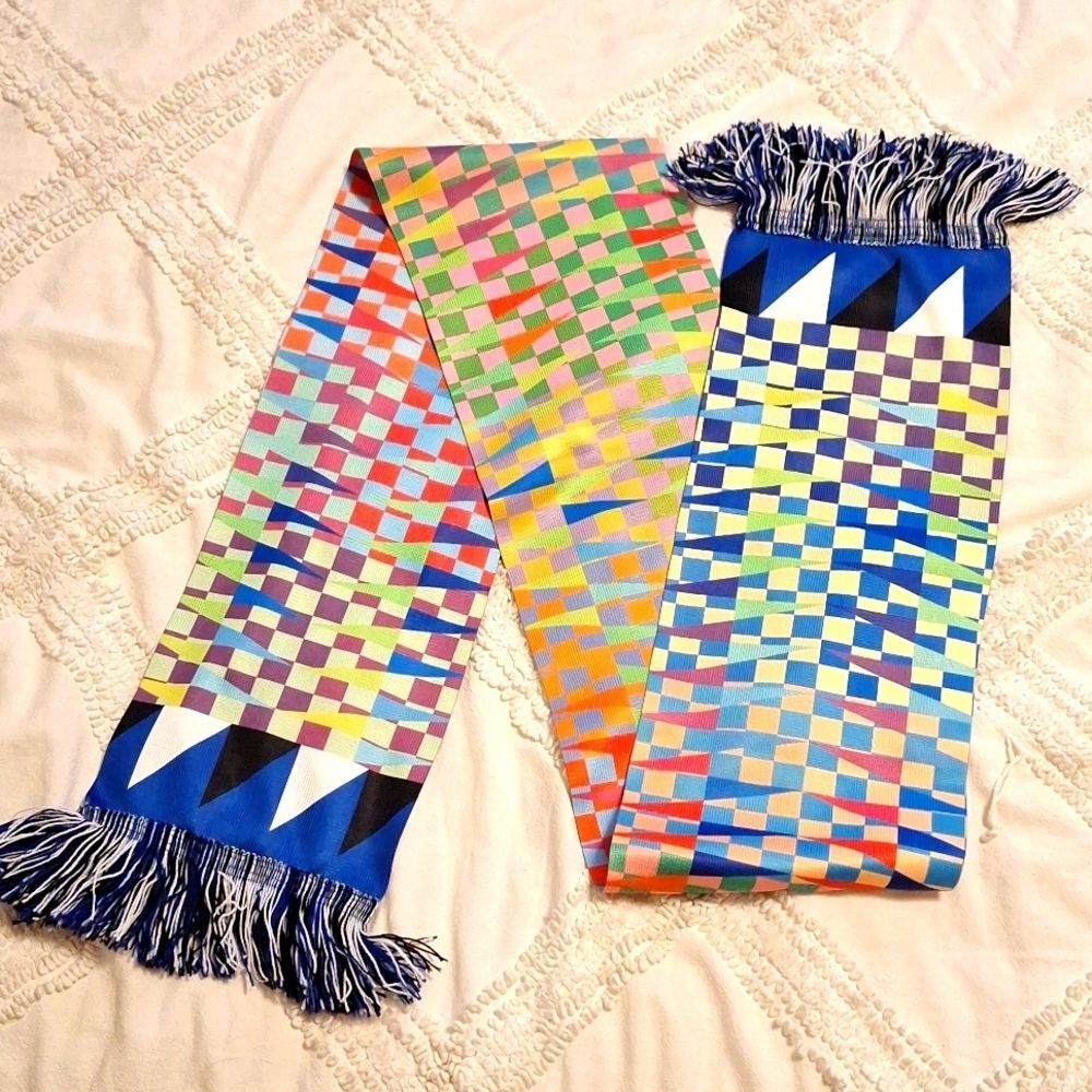 Abstract neon scarf cycling scarf tassel checkered geometric design ruffneck